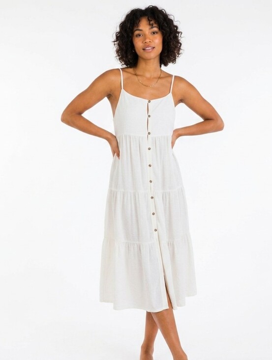 Hurley Dresses & Skirts - HURLEY WOMENS SOLID BUTTON FRONT TIERED MIDI DRESS